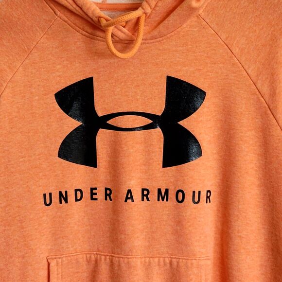 Under Armour Light Orange Cotton Poly Loose Hoodie Black Logo Women's Medium - Picture 3 of 6